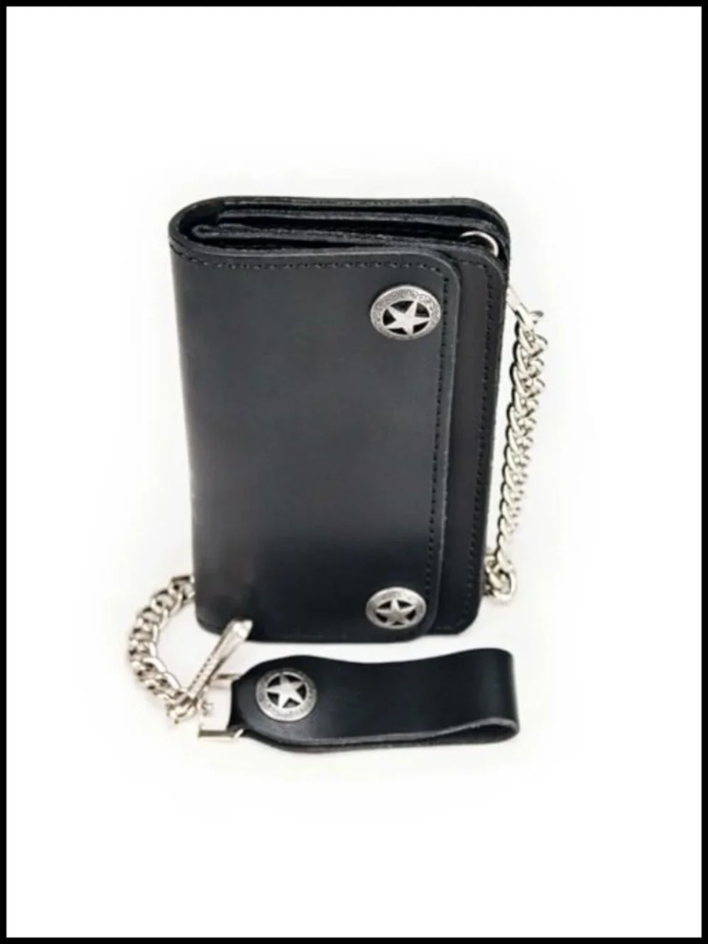 Full Grain Leather Biker Wallet with Removable Steel Chain